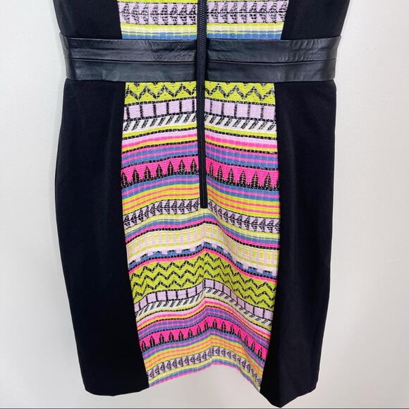 MILLY Size 4 Malhia Striped Aztec Sheath Dress Cocktail Black Neon Pink Yellow - Picture 7 of 10